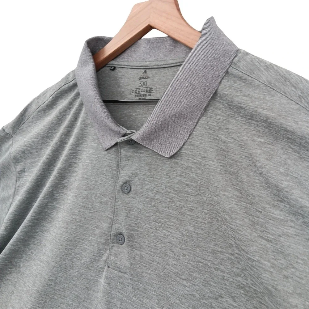 Adidas Polo Shirt Mens 3XL Gray Primegreen Short Sleeve Performance Activewear